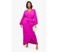 Boohoo Plus Textured Tie Detail Maxi Dress In Fuchsia fuchsia 20
