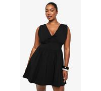 Boohoo Plus Tie Detail Plunge Corset Skater Dress In Black black