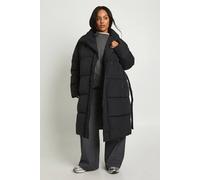 Boohoo Plus Tie Detail Quilted Puffer Jacket In Black black 18