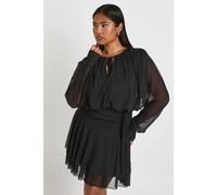 Boohoo Plus Tie Front Drop Hem Skater Dress In Black black 26