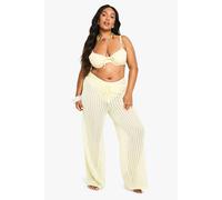 Boohoo Plus Tie Waist Elasticated Waist Beach Trouser In Lemon lemon 22