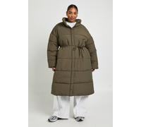 Boohoo Plus Tie Waist Puffer Jacket In Khaki khaki 24