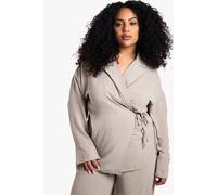 Boohoo Plus Tie Waist Shirt In Mushroom mushroom 22