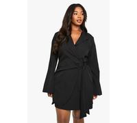 Boohoo Plus Tie Waist Tailored Blazer Dress In Black black 24