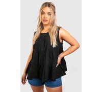 boohoo Women's Plus Tiered Poplin Smock Top in Black | Size: 20