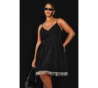 Boohoo Plus Trim Hem Skater Dress In Black black