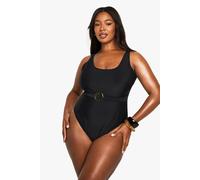 Boohoo Plus Tummy Control Belted Swimsuit In Black black 24