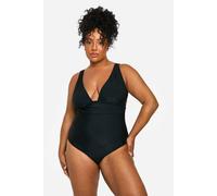 Boohoo Plus Tummy Control Plunge Swimsuit In Black black 18