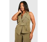 Boohoo Plus Utility Belted Waistcoat In Khaki khaki 26