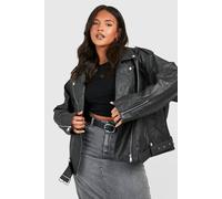 Boohoo Plus Vintage Wash Pu Oversized Biker Jacket In Black black 16