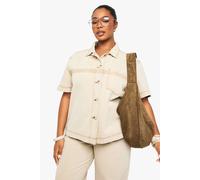 Boohoo Plus Washed Stitch Detail Denim Shirt In Sand sand 16