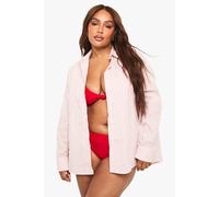 Boohoo Plus Wide Cuff Stripe Oversized Shirt In Pink pink 22