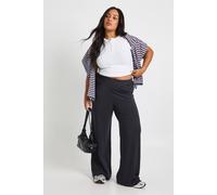 Boohoo Plus Wide Leg Rib Knit Trouser In Charcoal charcoal 26