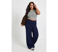 Boohoo Plus Wide Leg Rib Knit Trouser In Navy navy 18
