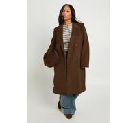 Boohoo Plus Wool Look Double Breasted Trench Coat In Chocolate chocolate 28