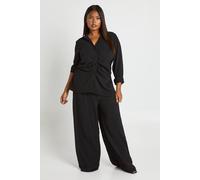 boohoo Women's Plus Woven Cinched Shirt & Elasticated Wide Leg Trouser Co Ord in Black | Size: 24