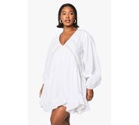 Boohoo Plus Woven Crochet Smock Dress In White white 18
