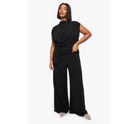 Boohoo Plus Woven Drape Blouse & Trouser Co-Ord In Black black 24