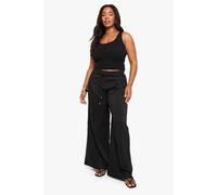 Boohoo Plus Woven Drawstring Pleated Wide Leg Trouser In Black black 24