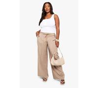 Boohoo Plus Woven Drawstring Pleated Wide Leg Trouser In Taupe taupe 28