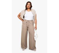 Boohoo Plus Woven Elasticated Back Tie Belt Wide Leg Trouser In Taupe taupe 24