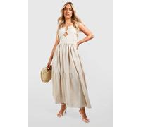 Boohoo Plus Woven Halterneck Stripe Maxi Dress In Neutral neutral 18