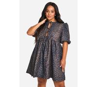 Boohoo Plus Woven Leopard Tie Front Smock Dress leopard 18