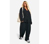 Boohoo Plus Woven Oversized Shirt & Drawstring Trouser Co Ord In Black black 24