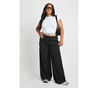 Boohoo Plus Woven Pinstripe Elasticated Waist Trouser In Black black 28