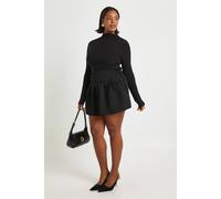 Boohoo Plus Woven Pleated Wrap Skort In Black black