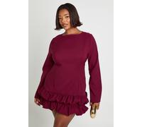 Boohoo Plus Woven Puff Sleeve Ruffle Hem Shift Dress In Wine wine 28