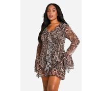 Boohoo Plus Woven Ruffle Snake Print Shift Dress snake 28