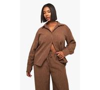 Boohoo Plus Woven Stripe Oversized Shirt In Brown brown 16
