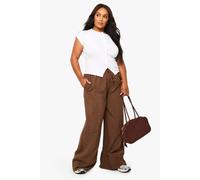 Boohoo Plus Woven Stripe Wide Leg Trouser In Brown brown 16