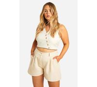 Boohoo Plus Woven Tailored Split Hem Detail Short In Cream cream 22