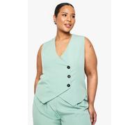 boohoo Women's Plus Woven Tailored Wrap Button Down Waistcoat in Light Khaki | Size: 16