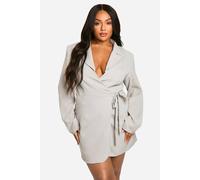 boohoo Women's Plus Woven Tailored Wrap Dress in Grey | Size: 26