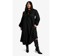 Boohoo Plus Woven Tie Front Midi Smock Dress In Black black 16