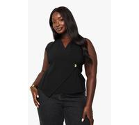 Boohoo Plus Wrap Front Gold Button Waistcoat In Black black 22