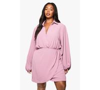 Boohoo Plus Wrap Mini Dress In Mauve mauve 28