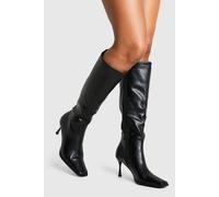 Boohoo Pointed Toe Heeled Knee High Boots In Black black 8