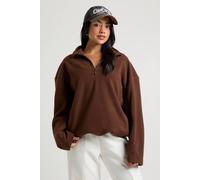 Boohoo Polar Fleece Half Zip Funnel Neck Sweatshirt In Chocolate chocolate M