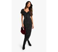 Boohoo Polka Dot Angel Sleeve Midaxi Dress In Black black 14