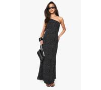 Boohoo Polka Dot Chiffon Drape Maxi Dress In Black black 8