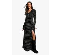 Boohoo Polka Dot Chiffon Flare Sleeve Maxi Dress In Black black 10