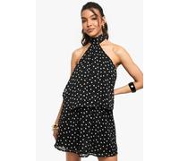Boohoo Polka Dot Chiffon Scarf Detail Mini Dress In Black black 18