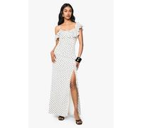 Boohoo Polka Dot Frill Detail Maxi Dress In White white 14