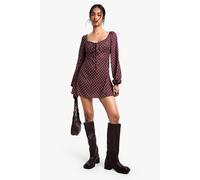 Boohoo Polka Dot Milkmaid Mini Dress In Brown brown 12