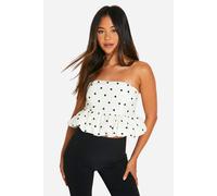 Boohoo Polka Dot Peplum Bandeau In Cream cream 10