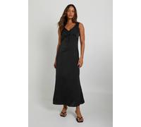 Boohoo Polka Dot Print V Neck Maxi Dress In Black black M